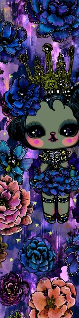 Free kawaii cats bookmark featuring a purple and blue floral queen cat